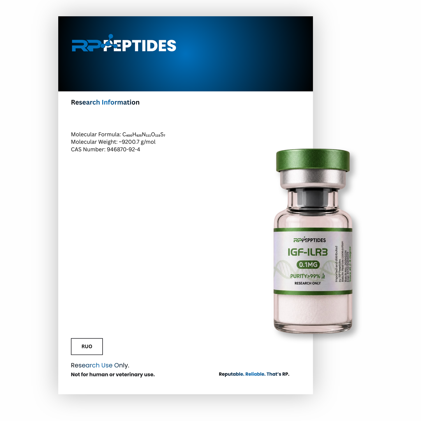 IGF-LR3 0.1mg - vial : Research Only