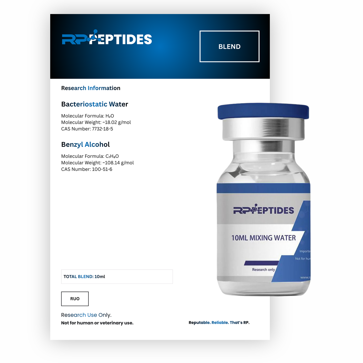 10ml bacteriostatic mixing water : Research Only