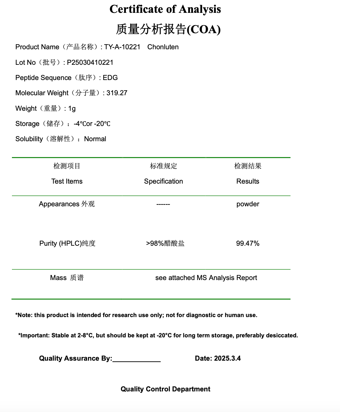 Chonluten 20mg : Research Only