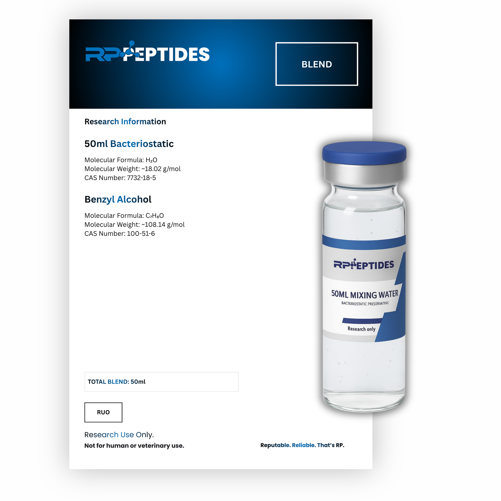 50ml bacteriostatic mixing water : Research Only