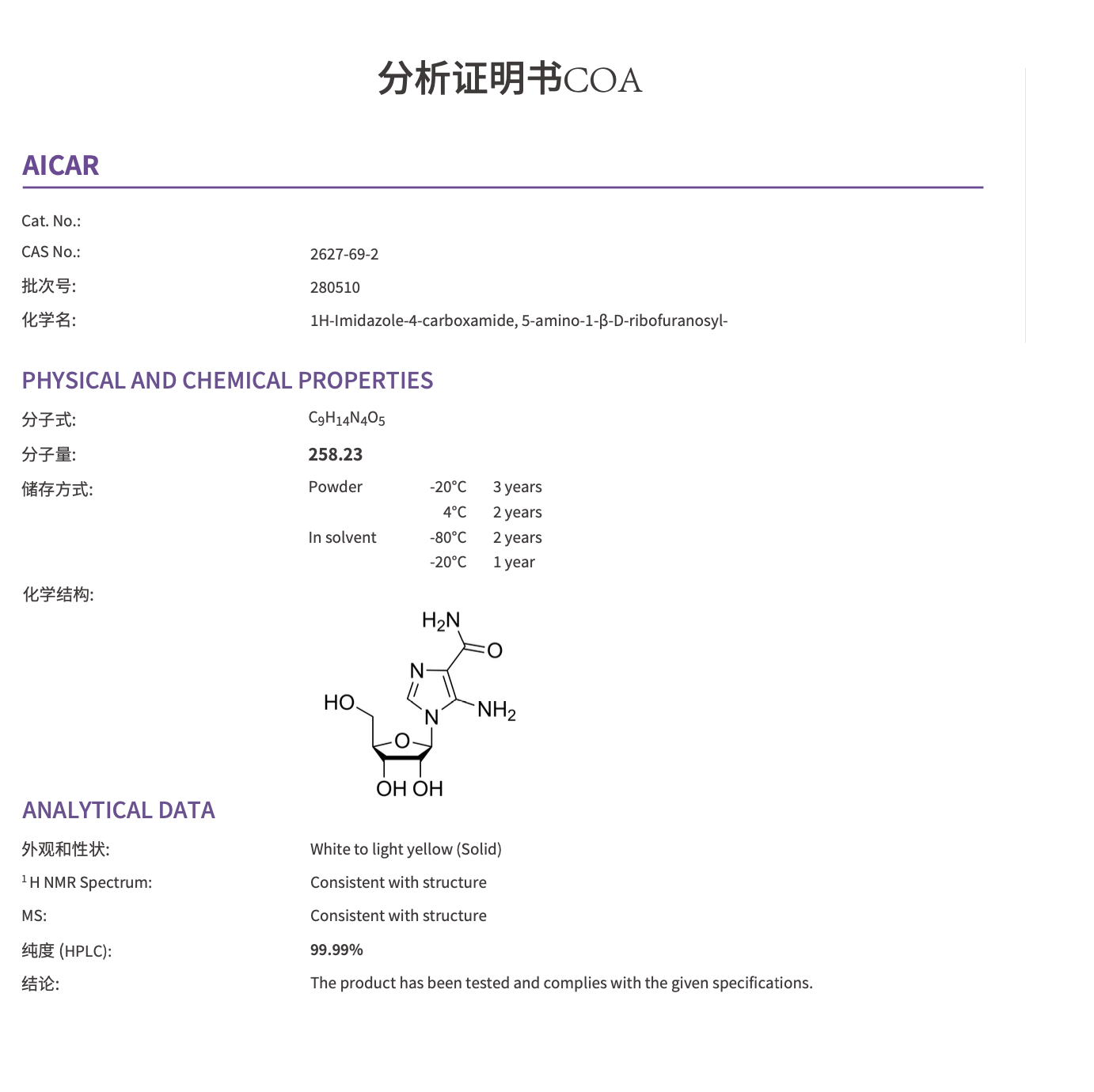 AICAR 50mg :  Research Only