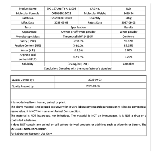 BPC-157 ARG 100mcg x 60caps :  Research Only