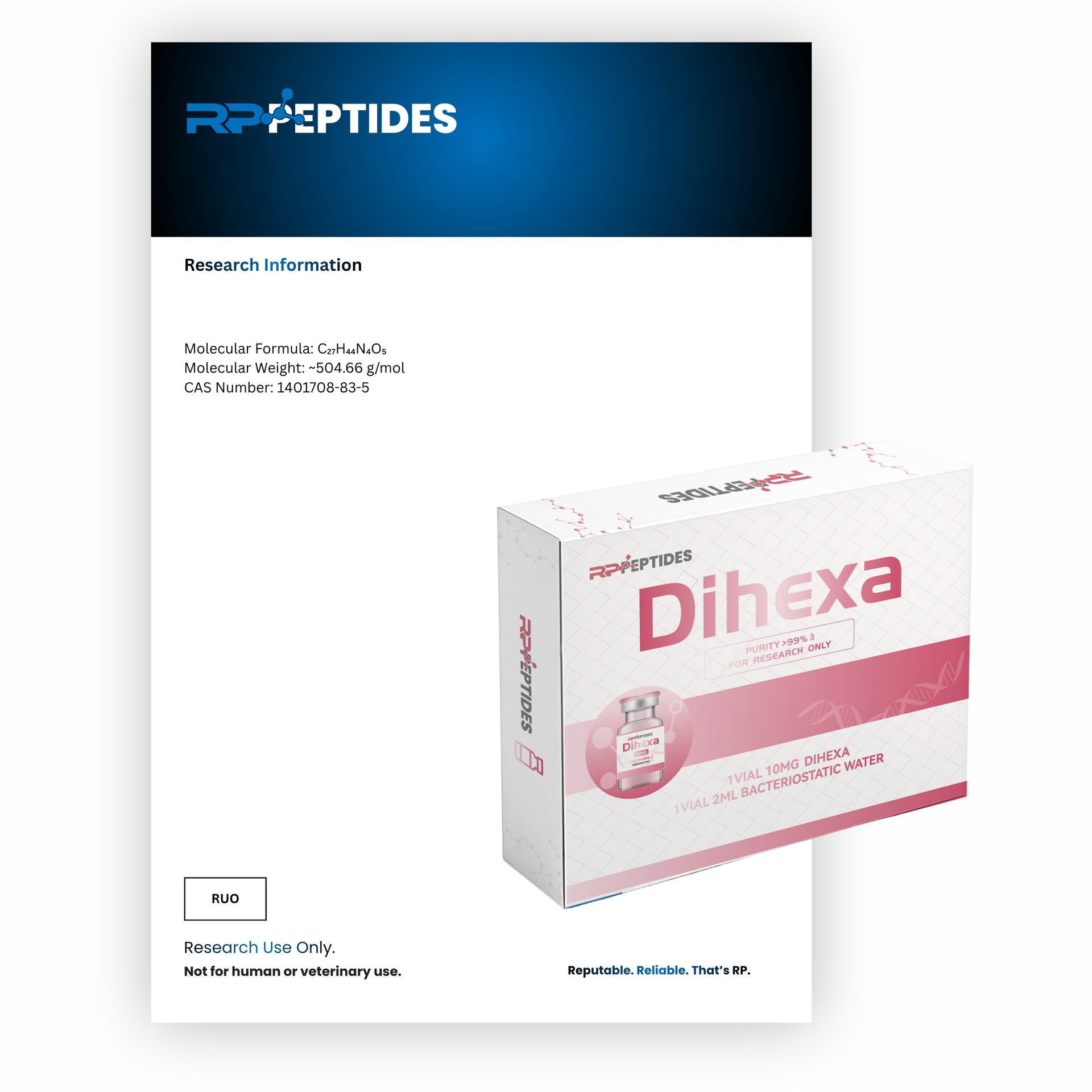 Dihexa 10mg : Research Only – RP Peptides UK