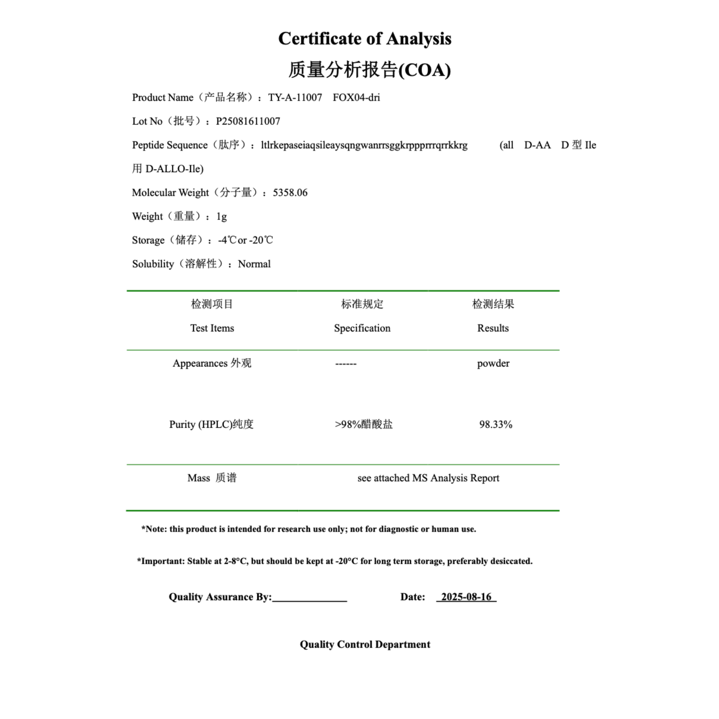 FOXO4-DRI 10mg : Research Only