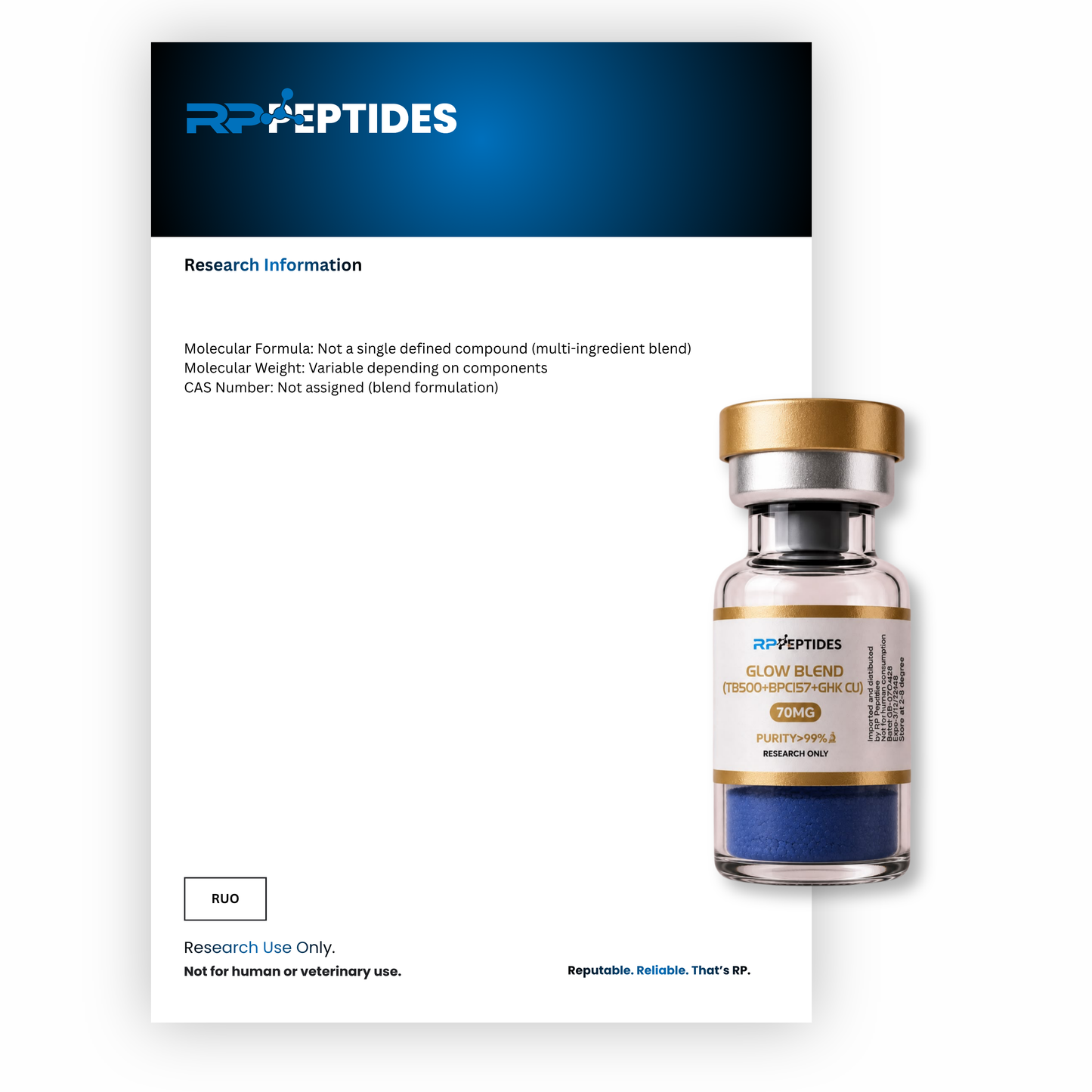 GHK-Cu / BPC-157 / TB-500 / Laboratory Research Blend – 70 mg : Research only