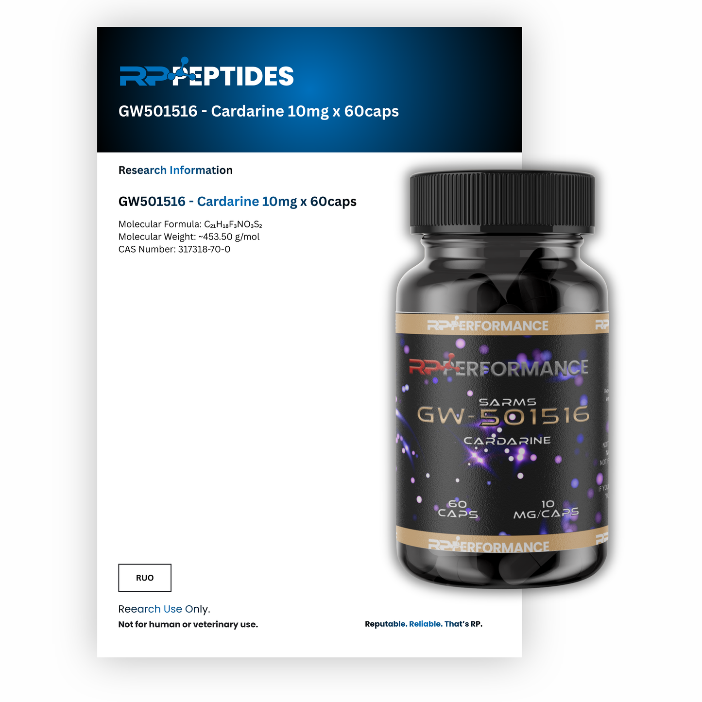 GW501516 - Cardarine 10mg x 60caps : Research Only