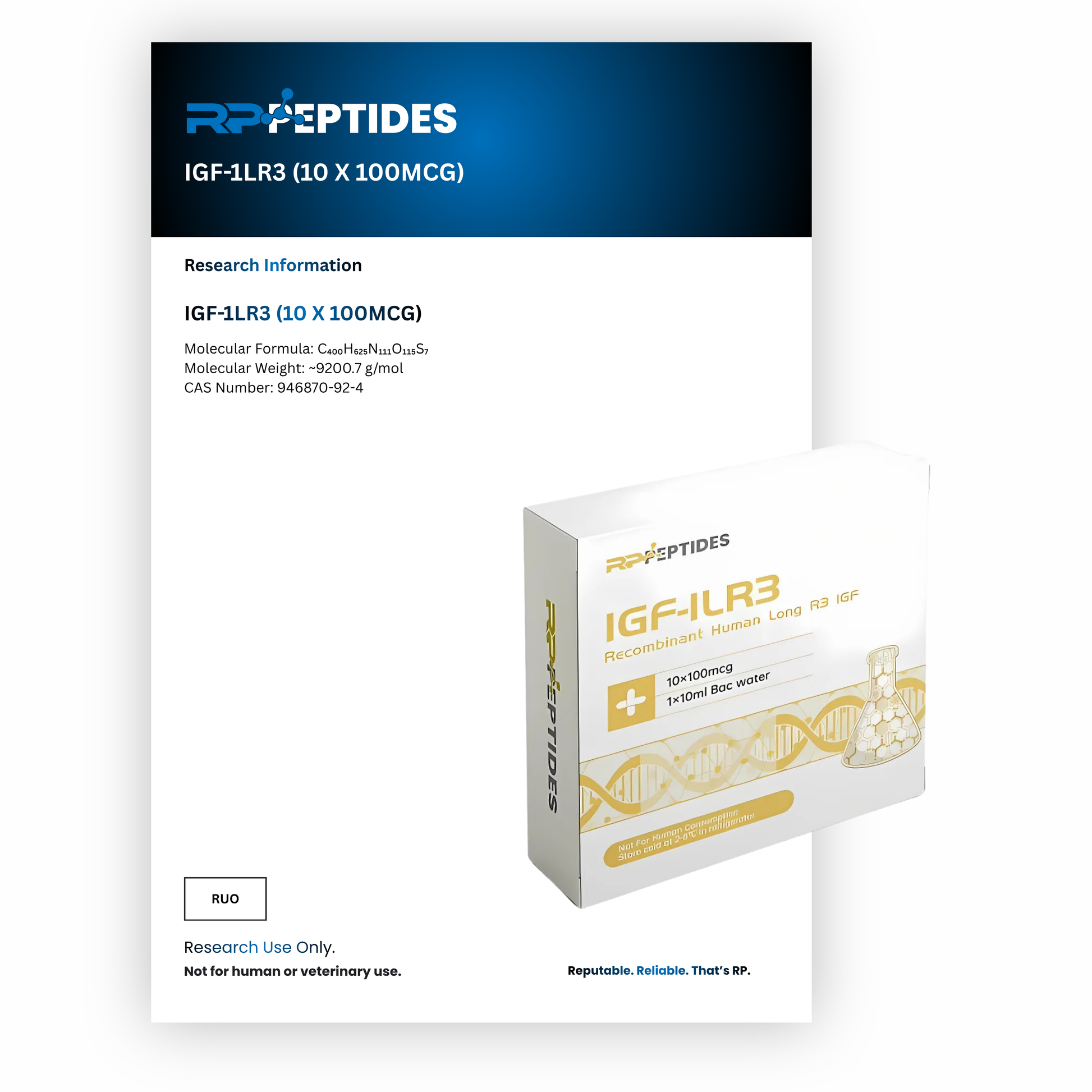 IGF-1LR3 (10 X 100MCG) : Research Only  RP Peptides UK