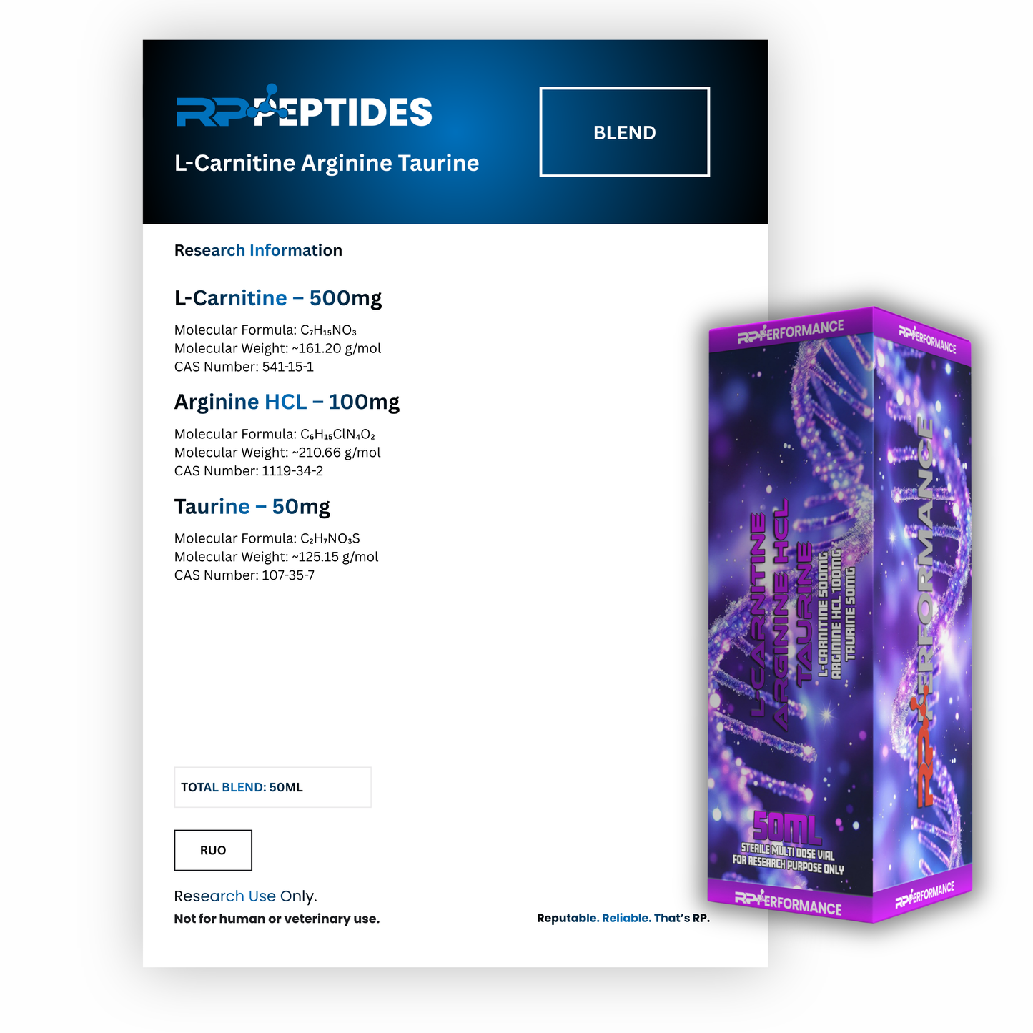 L-Carnitine Arginine Taurine per ml 50ml: Research only