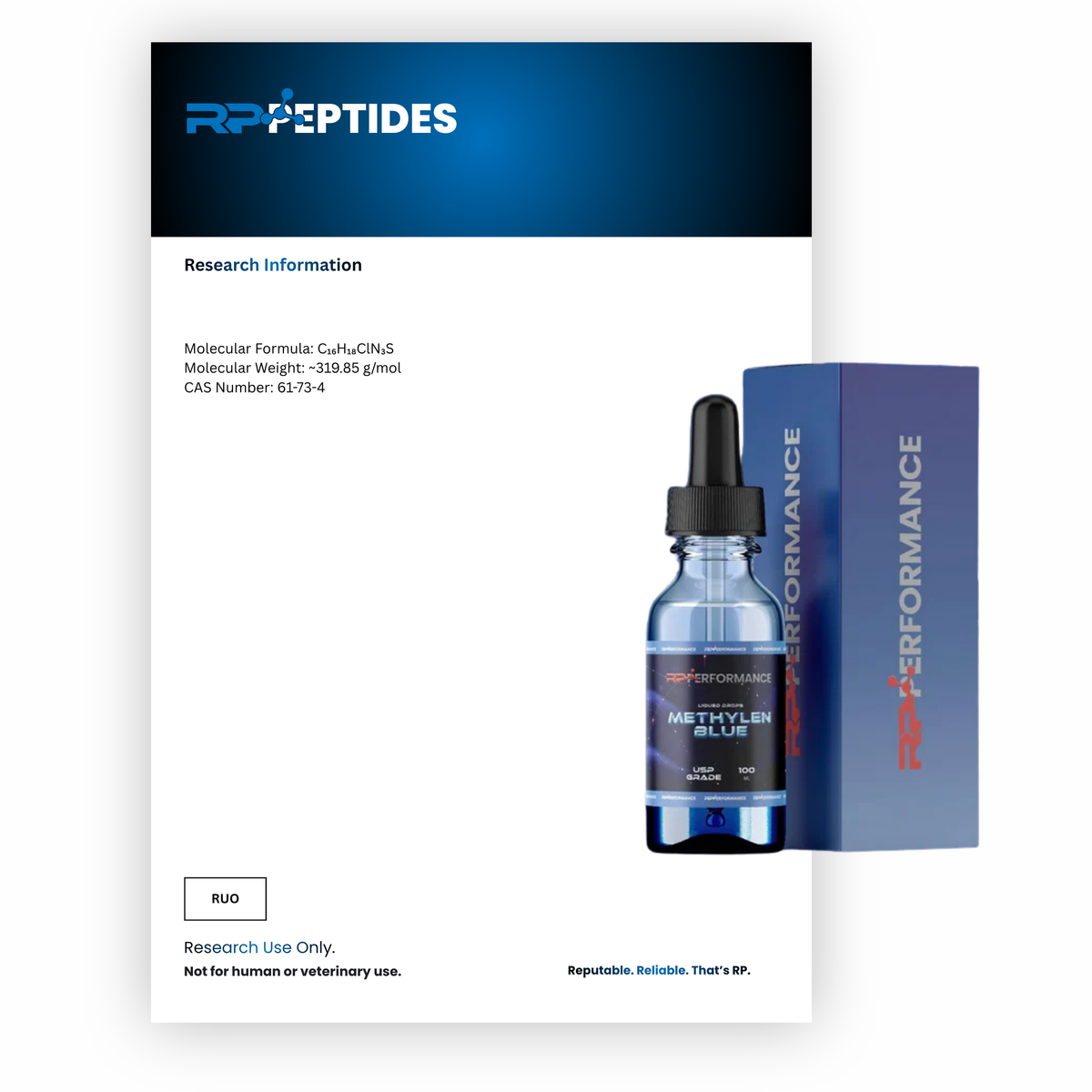 Methylene Blue 10mg/ml 100ml : Research Only