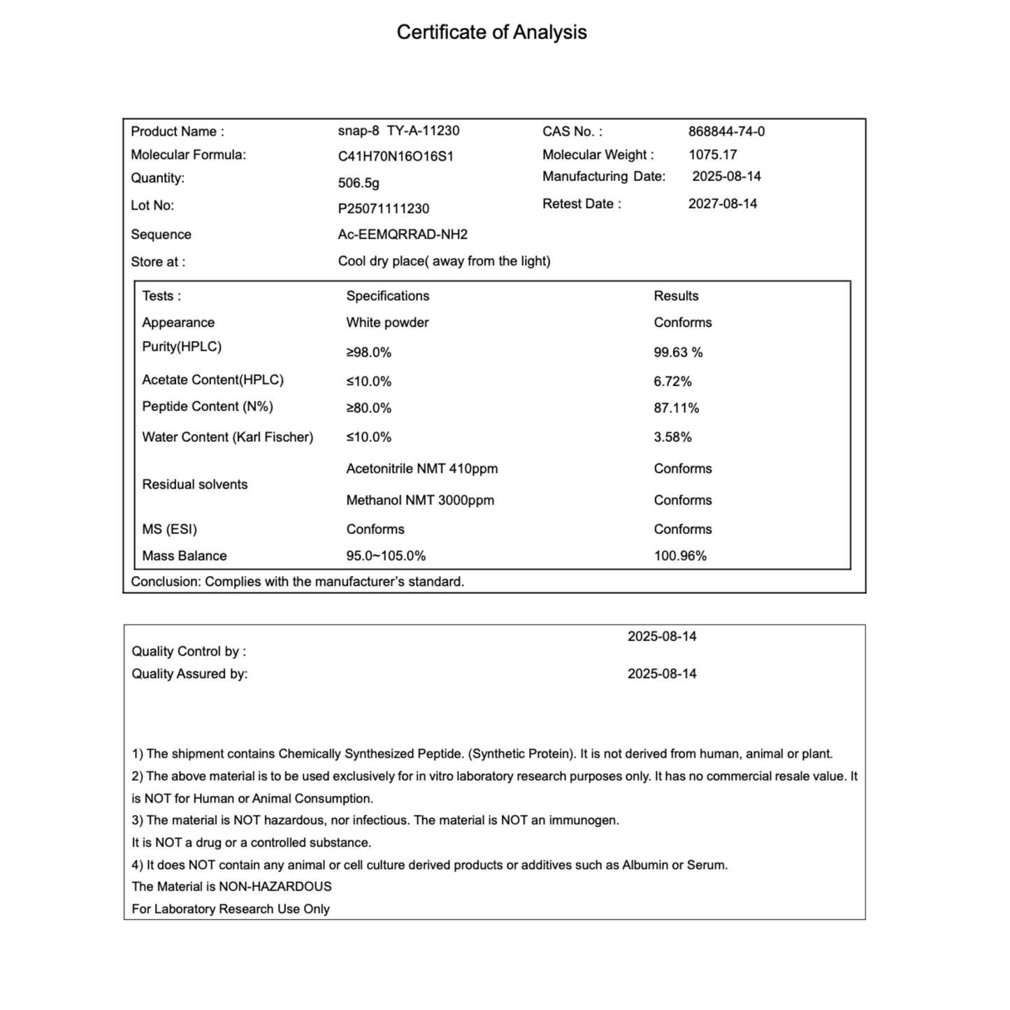 Snap-8 10MG: Research Only