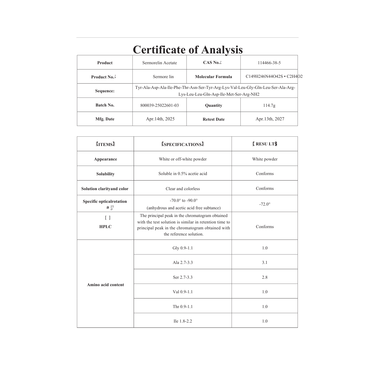 SERMORELIN 5MG : Research Only