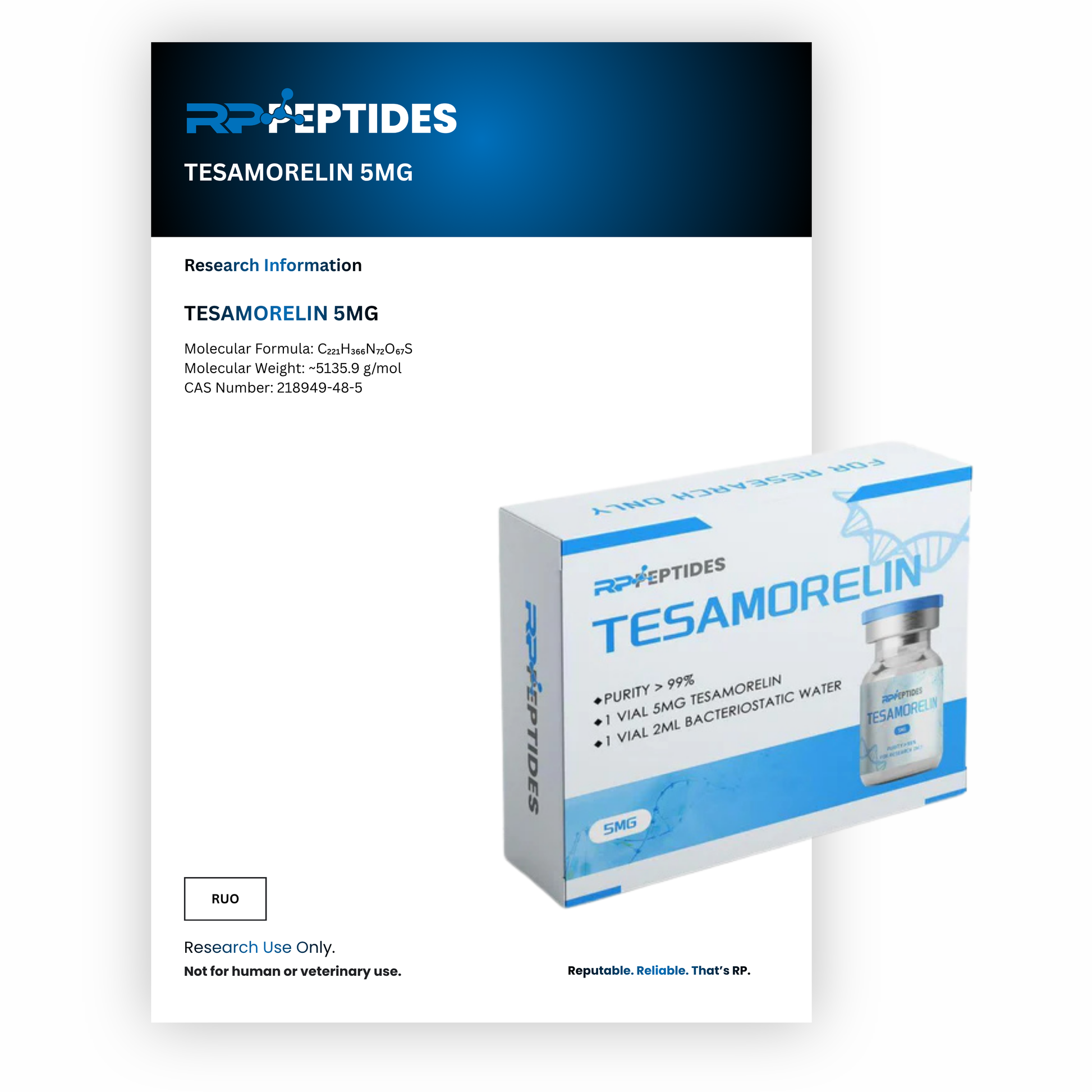 TESAMORELIN 5MG : Research Only  RP Peptides UK