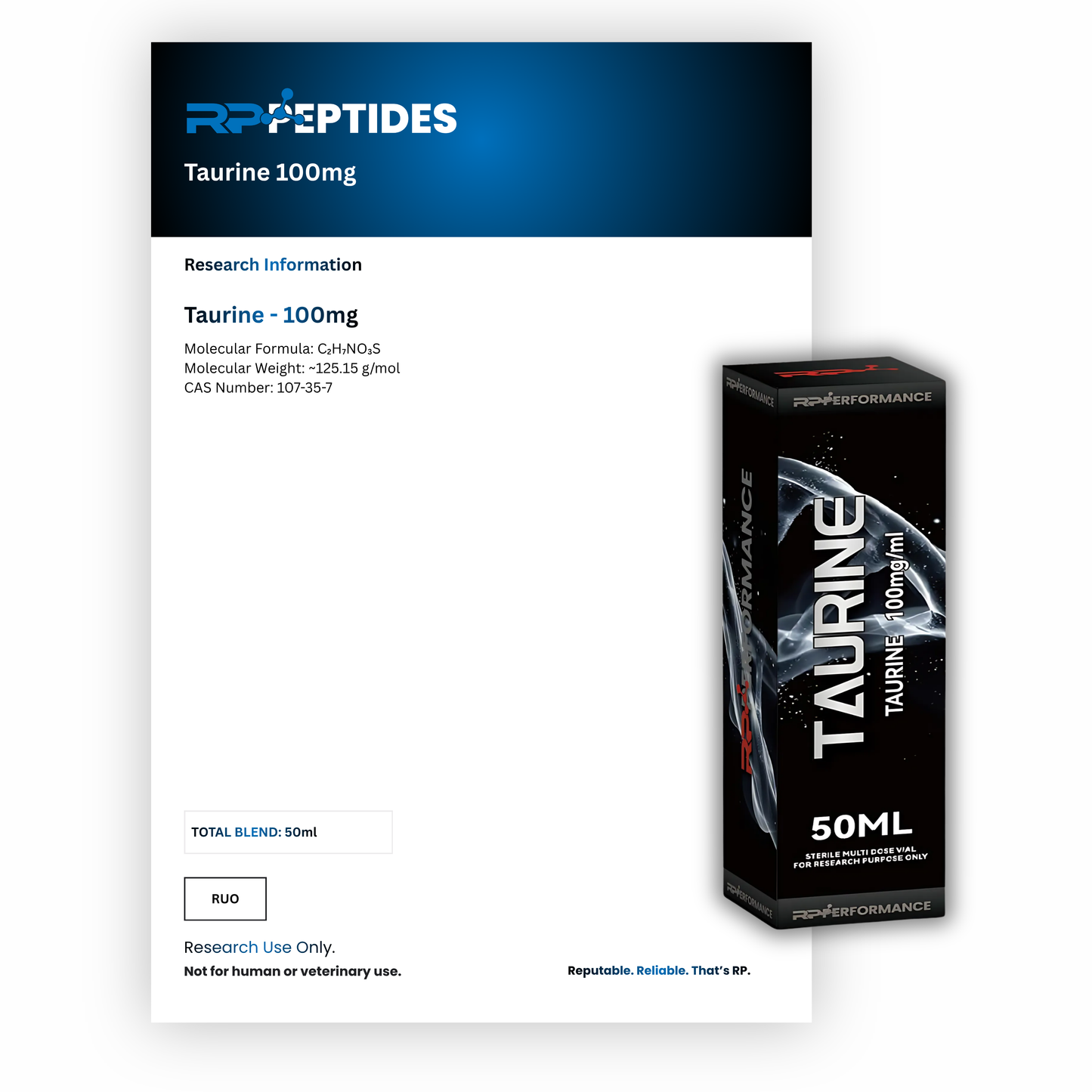 Taurine 100mg per ml -  50ml :  Research Only