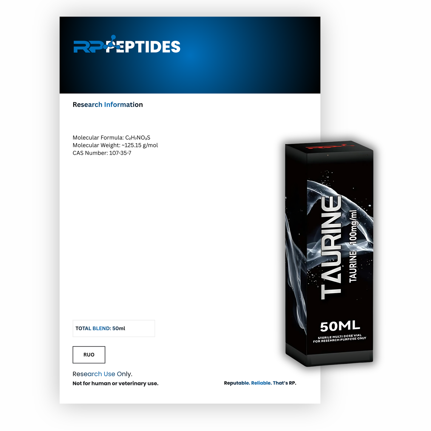 Taurine 100mg per ml -  50ml :  Research Only