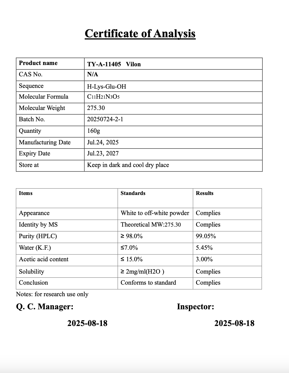 Vilon 20mg: research only