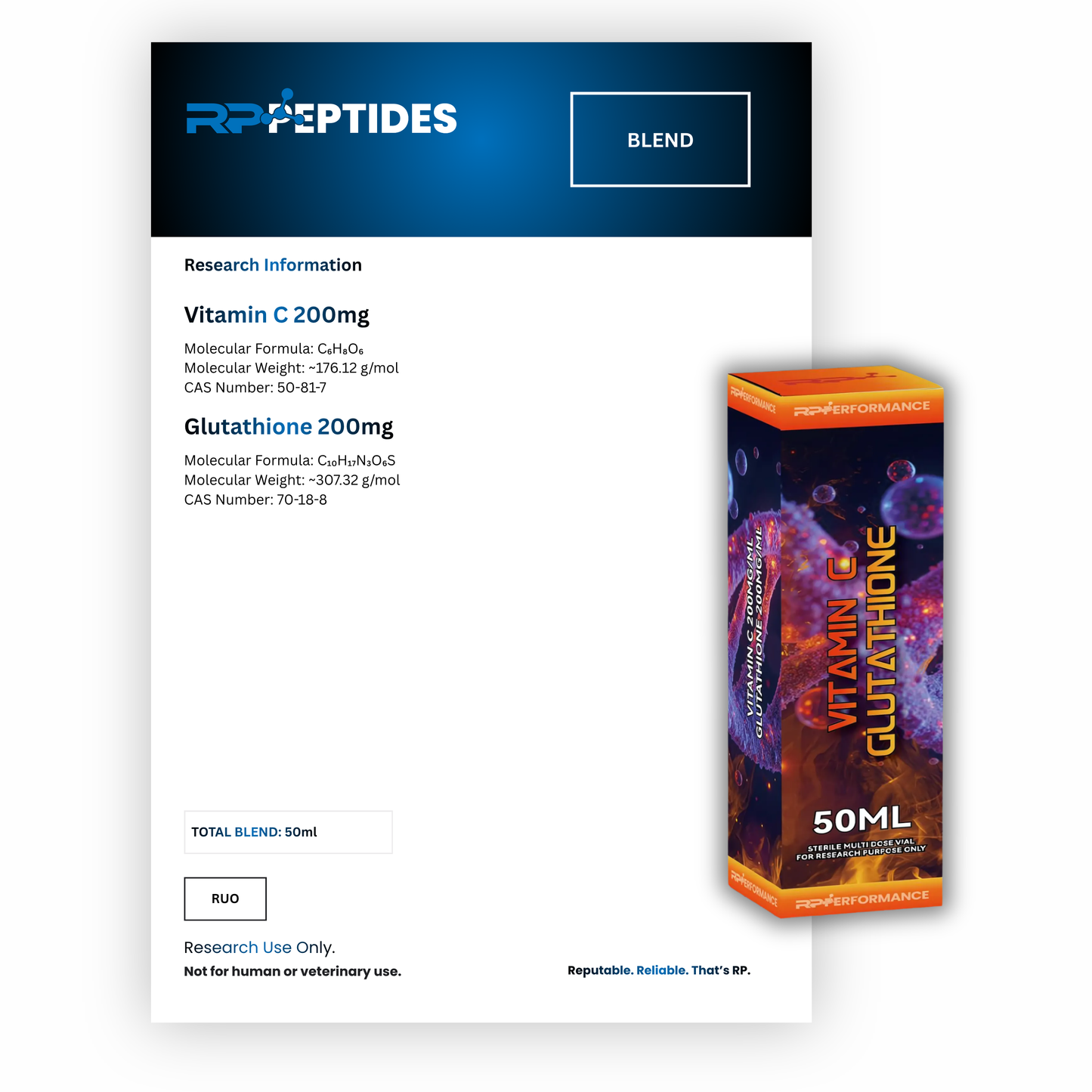 Vitamin C Glutathione 400mg per ml - 50ml :  Research Only
